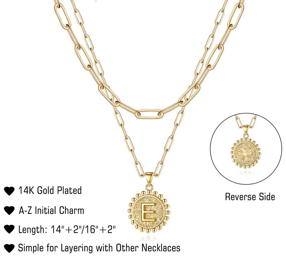 Gold Initial Necklaces for Women Girls, 14K Gold Plated Dainty Layering Paperclip Link Chain