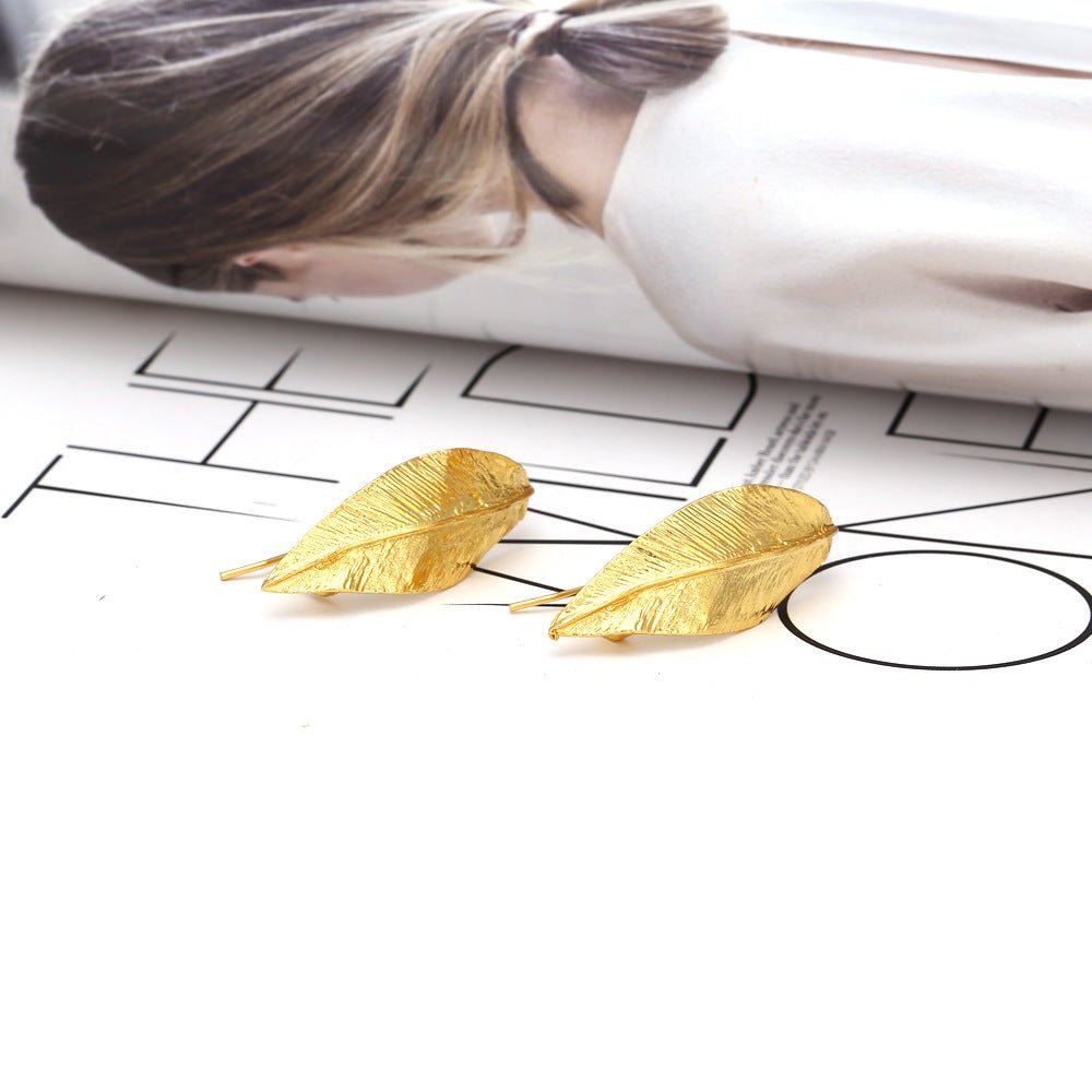 Gold Leaf Earrings Retro Leaf Earrings Exaggerated Female Ear Hook Hipster Ear Jewelry