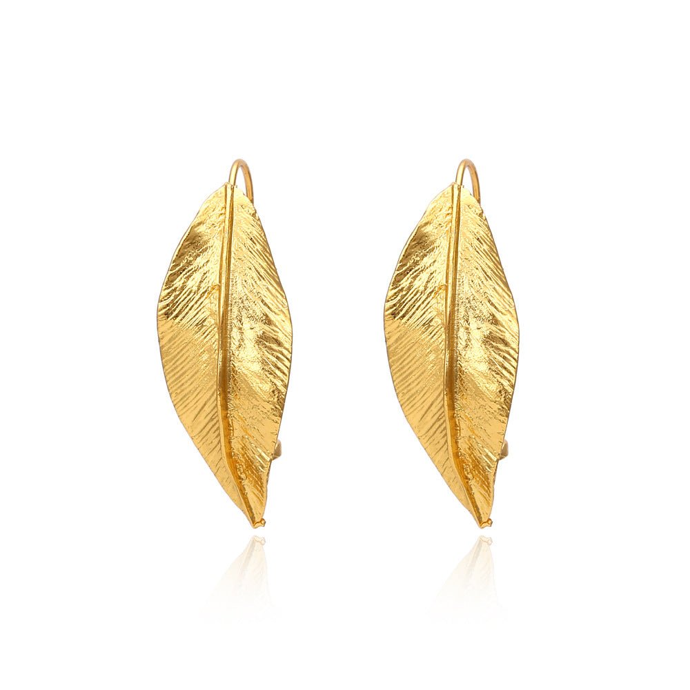 Gold Leaf Earrings Retro Leaf Earrings Exaggerated Female Ear Hook Hipster Ear Jewelry