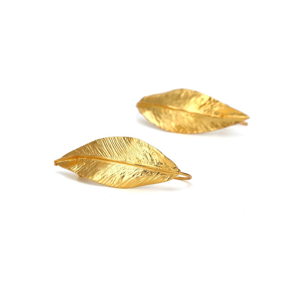 Gold Leaf Earrings Retro Leaf Earrings Exaggerated Female Ear Hook Hipster Ear Jewelry