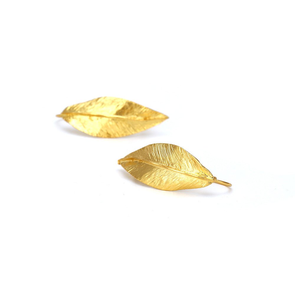 Gold Leaf Earrings Retro Leaf Earrings Exaggerated Female Ear Hook Hipster Ear Jewelry