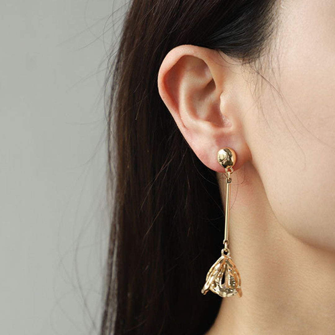 Gold-Plated Flower Dangle Earrings