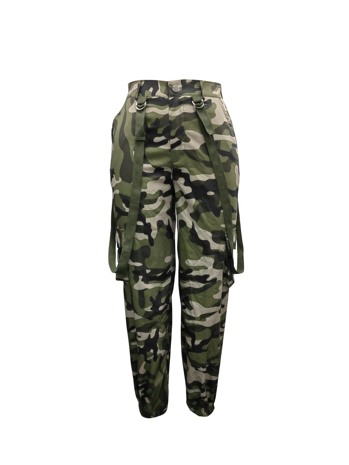Chic Y2K Green Camouflage High-Waisted Cargo Pants for Women