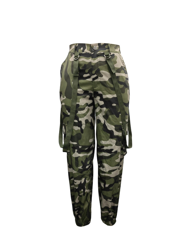 Chic Y2K Green Camouflage High-Waisted Cargo Pants for Women - Trendy and Functional Streetwear Trousers