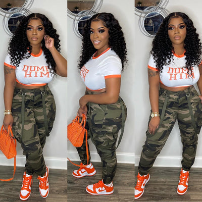 Chic Y2K Green Camouflage High-Waisted Cargo Pants for Women