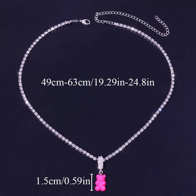 Gummy Mini Bear Rhinestone Necklace For Whimsical Style Cute Bear Pendant Jewelry Gift