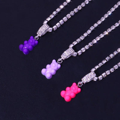 Gummy Mini Bear Rhinestone Necklace For Whimsical Style Cute Bear Pendant Jewelry Gift