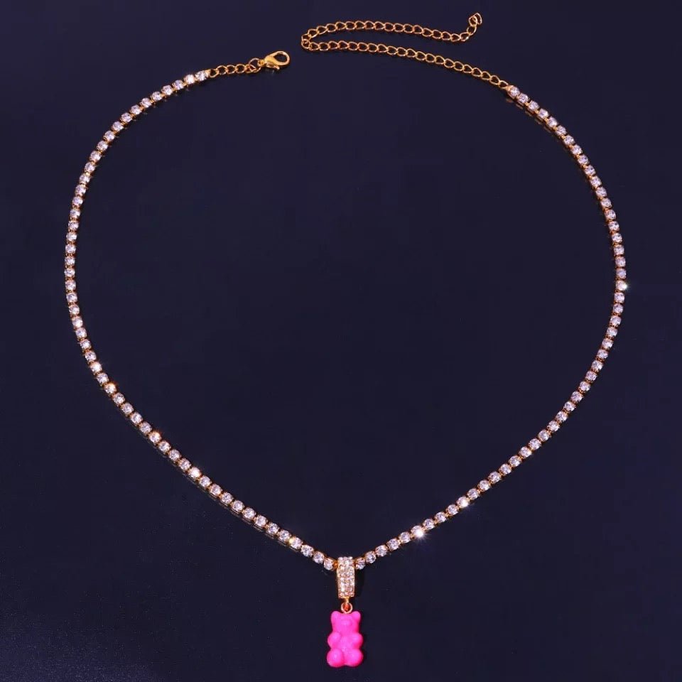 Gummy Mini Bear Rhinestone Necklace For Whimsical Style Cute Bear Pendant Jewelry Gift