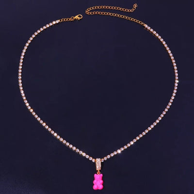 Gummy Mini Bear Rhinestone Necklace For Whimsical Style Cute Bear Pendant Jewelry Gift