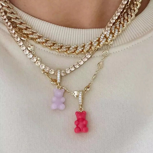 Gummy Mini Bear Rhinestone Necklace For Whimsical Style Cute Bear Pendant Jewelry Gift