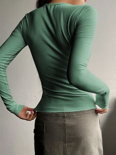 Chic Half Button Long Sleeve Casual Tee for Everyday Wear