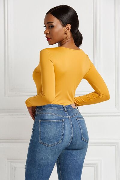Sleek Half Zip Long Sleeve Scoop Neck Bodysuit for Women