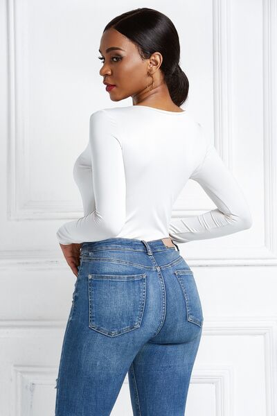 Sleek Half Zip Long Sleeve Scoop Neck Bodysuit for Women