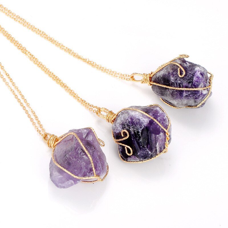 Handmade Wire Wrap Natural Quartz Stone Pendant Necklaces Irregualr Nuggets Amethysts Fluorite Rose Clear Quartz Necklaces Women