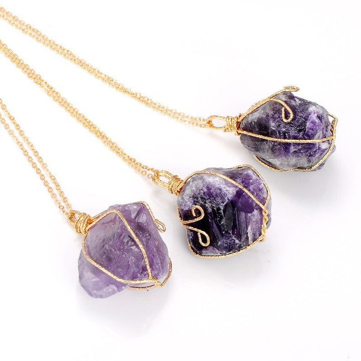 Handmade Wire Wrap Natural Quartz Stone Pendant Necklaces Irregualr Nuggets Amethysts Fluorite Rose Clear Quartz Necklaces Women