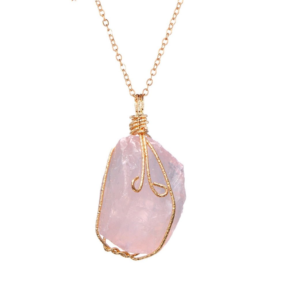 Handmade Wire Wrap Natural Quartz Stone Pendant Necklaces Irregualr Nuggets Amethysts Fluorite Rose Clear Quartz Necklaces Women