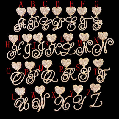 Heart Cuban Initial Chain Necklace On Cuban Link Personalize With Initials Jewelry Gift