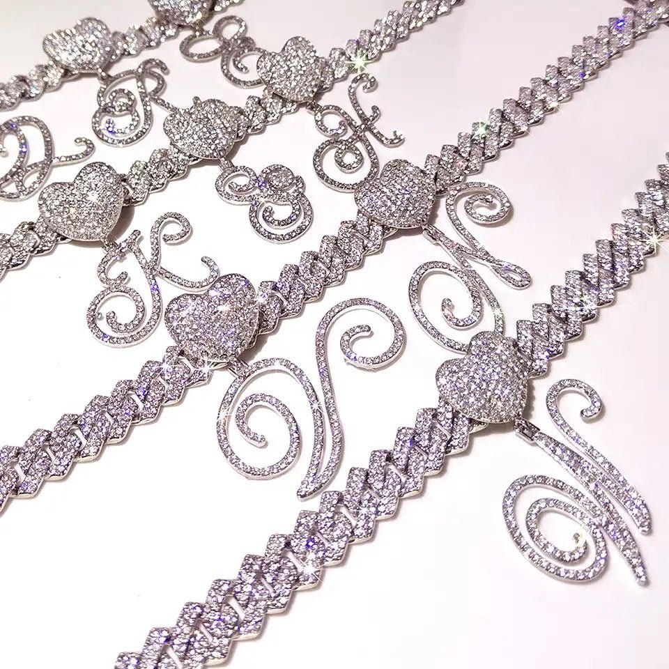 Heart Cuban Initial Chain Necklace On Cuban Link Personalize With Initials Jewelry Gift