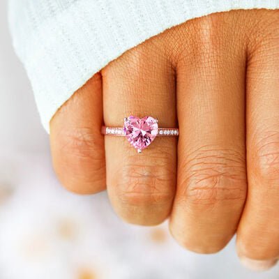 Heart Zircon 925 Sterling Silver Ring For Elegant Style Gift For Her Romantic Jewelry