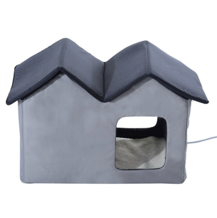 Heated Water-proof Double Wide Outdoor Cat Dog House Foldable Grey