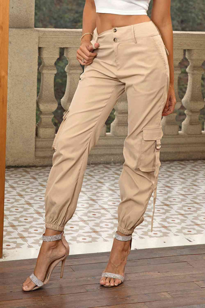 Chic High-Waisted Cargo Pants with Utility Pockets