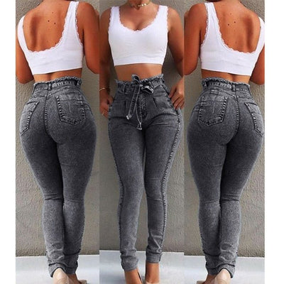 Chic Plus Size High Waist Bandage Denim Skinny Jeans