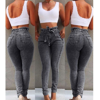 Chic Plus Size High Waist Bandage Denim Skinny Jeans