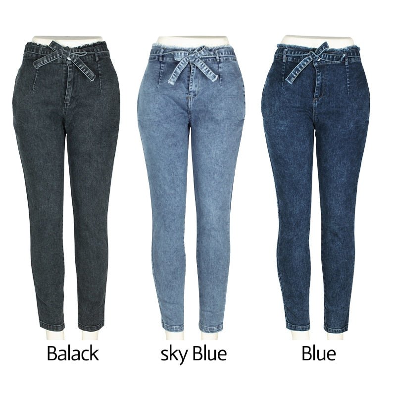 Chic Plus Size High Waist Bandage Denim Skinny Jeans