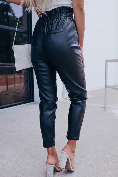 Trendy High Waist Faux Leather Cropped Pants