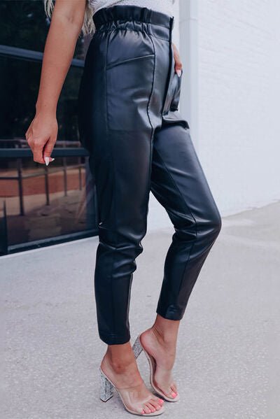 Trendy High Waist Faux Leather Cropped Pants