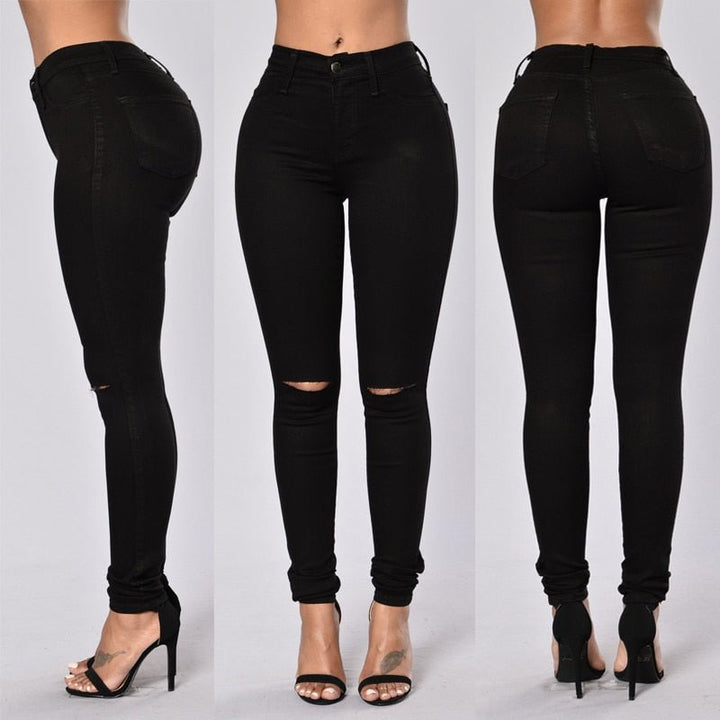 High Waist Skinny Fashion Boyfriend Jeans for Women Hole Vintage Girls Slim Ripped Denim Pencil Pants