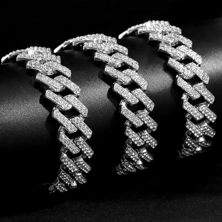 Hip-Hop Fusion: Iced Out Rhinestones Cuban Chain Necklace Set for Stylish Men and Women