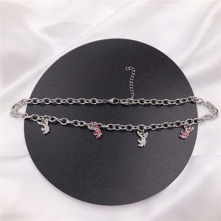 Hip-hop Stainless Steel Necklaces Twist Clavicle Chain Rhinestone Rabbit Necklace Choker For Women Fashion Jewelry