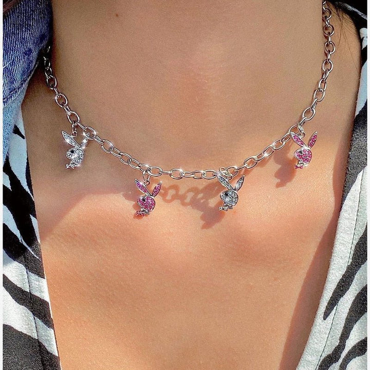 Hip-hop Stainless Steel Necklaces Twist Clavicle Chain Rhinestone Rabbit Necklace Choker For Women Fashion Jewelry