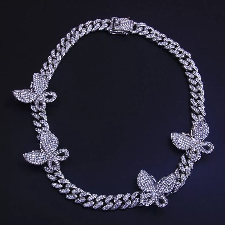 Ice out butterfly necklace Cuban Chain