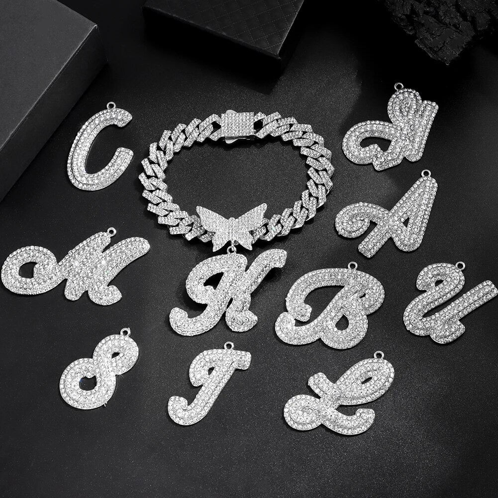 "Iced Out Butterfly Necklace and Bracelet Set - 2 Pieces"