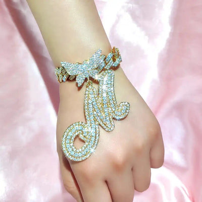 "Iced Out Butterfly Necklace and Bracelet Set - 2 Pieces"