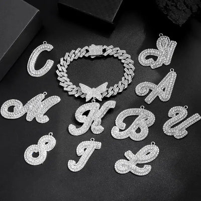 "Iced Out Butterfly Necklace and Bracelet Set - 2 Pieces"