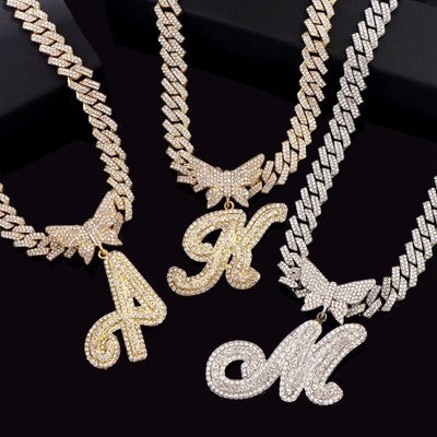 "Iced Out Butterfly Necklace and Bracelet Set - 2 Pieces"