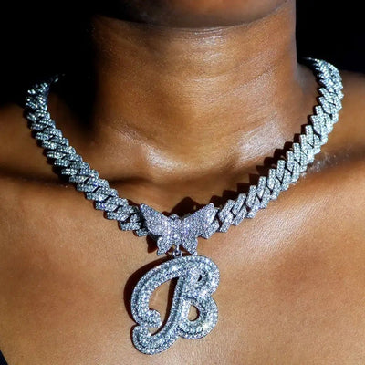"Iced Out Butterfly Necklace and Bracelet Set - 2 Pieces"