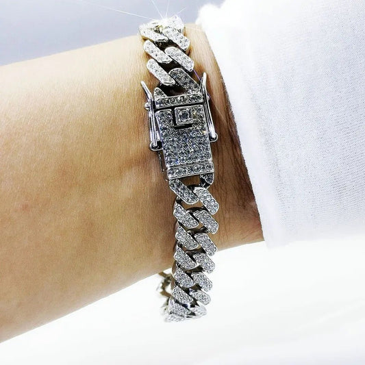 Iced Out Cuban Bracelet And Necklace Set For Men Women Luxury Jewelry With Sparkling Cuban Style