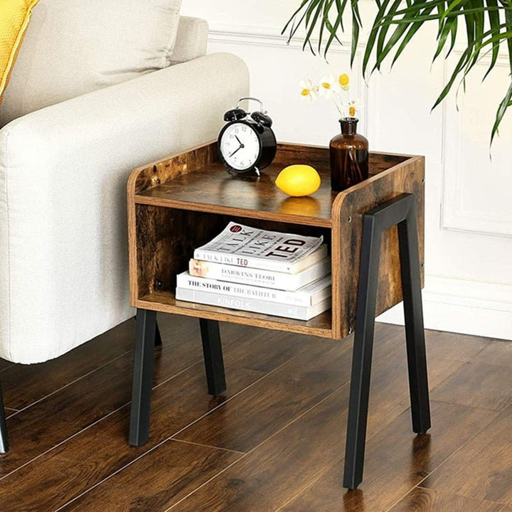 Industrial Nightstand, Stackable End Table, Cabinet for Storage, Side Table for Small Spaces, Wood Look Accent Furniture Metal