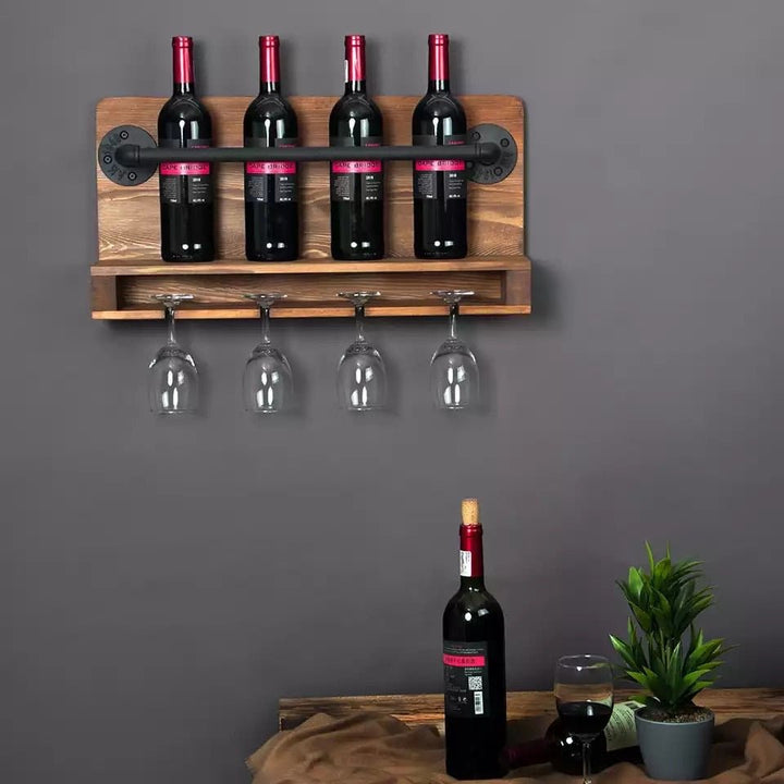 Industrial Wine Racks Wall Mounted with Stem Glass Holder