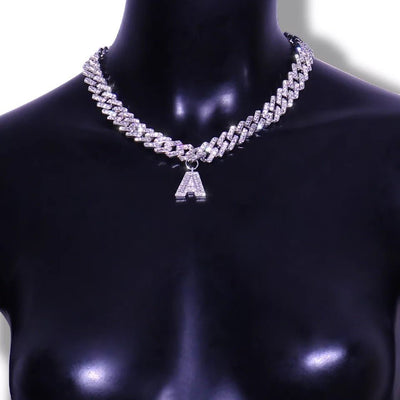 Initial Cuban Link Necklace 16 Inch Elegant Stainless Steel Chain Jewelry for Casual to Formal Wear