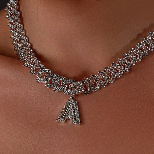 Initial Cuban Link Necklace 16 Inch Elegant Stainless Steel Chain Jewelry for Casual to Formal Wear