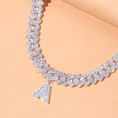 Initial Cuban Link Necklace 16 Inch Elegant Stainless Steel Chain Jewelry for Casual to Formal Wear