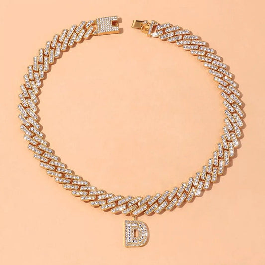 Initial Cuban Link Necklace 16 Inch Elegant Stainless Steel Chain Jewelry for Casual to Formal Wear