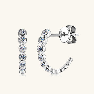 Inlaid Moissanite 925 Sterling Silver C-Hoop Earrings Set