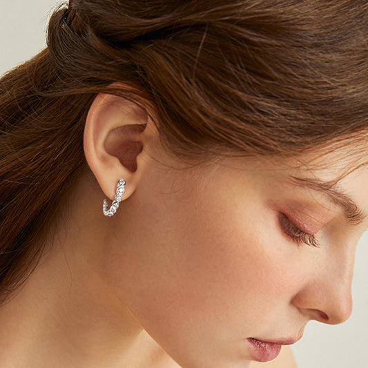 Inlaid Moissanite 925 Sterling Silver C-Hoop Earrings Set