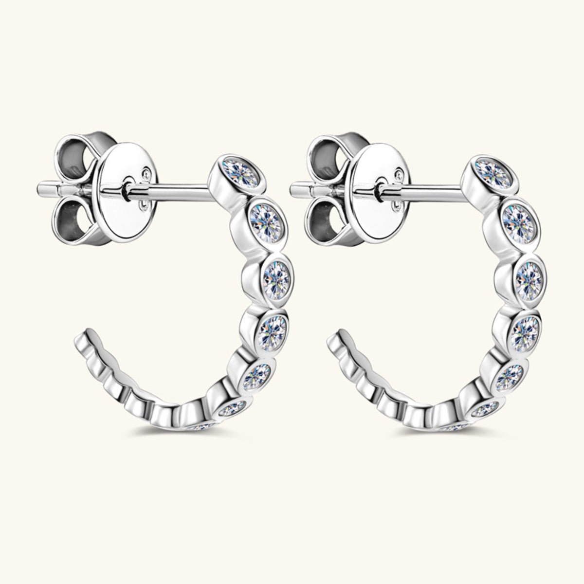 Inlaid Moissanite 925 Sterling Silver C-Hoop Earrings Set